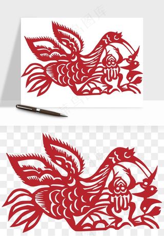 传统花鸟动物剪纸png免抠