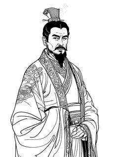 简约简笔画黑白线稿的古代官人人物_全身_白色底