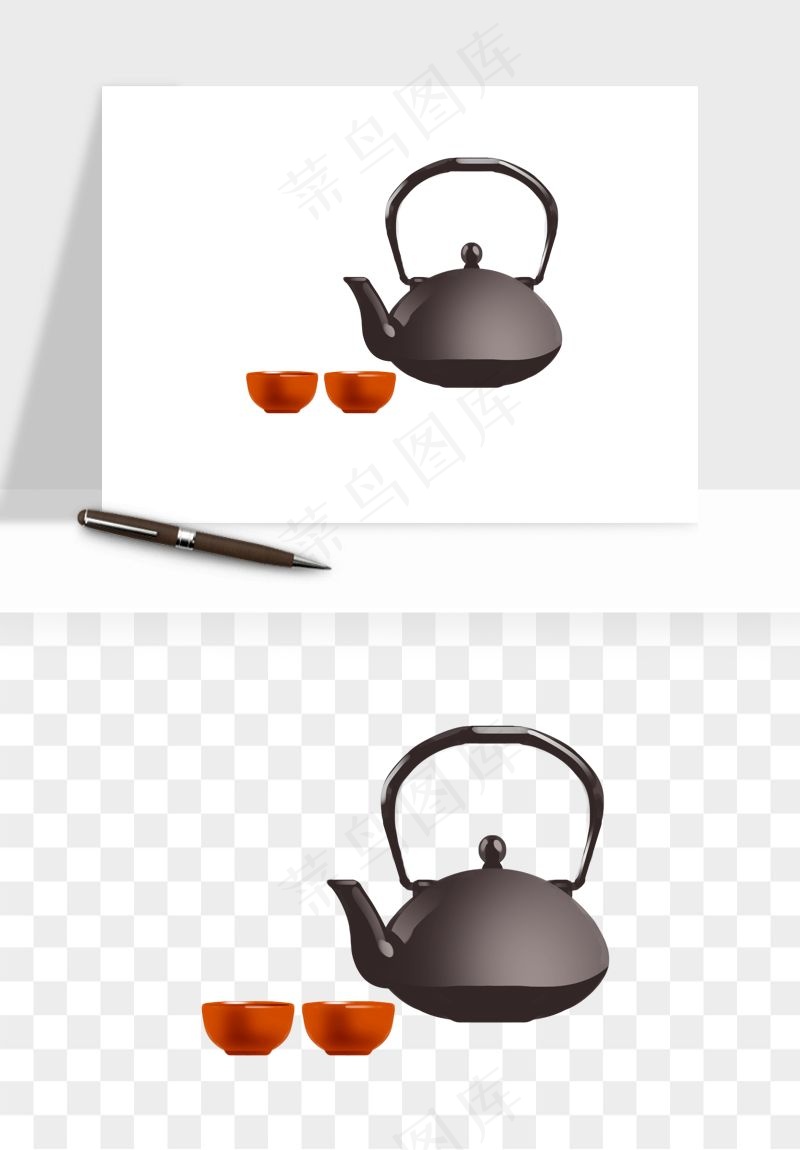 手绘茶壶茶具png免抠