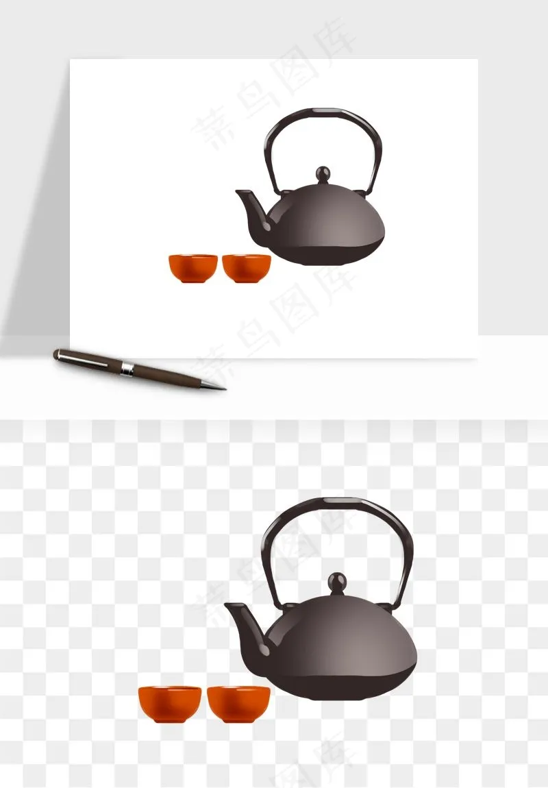 手绘茶壶茶具png免抠