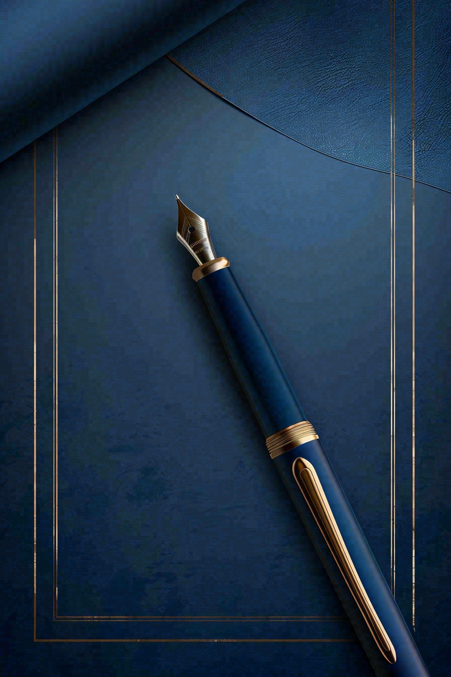 蓝色沉稳钢笔书写金色线条教师节背景