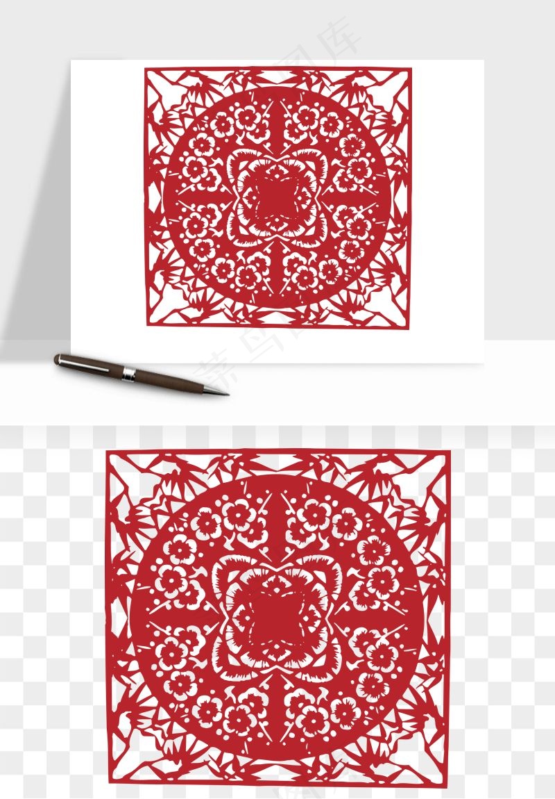 传统窗花剪纸图案png免抠