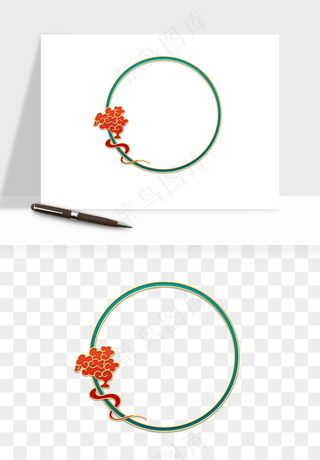 国潮风祥云浪花圆形矩形边框png免抠