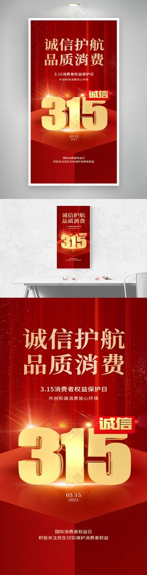 红色大气诚信315消费者权益日海报