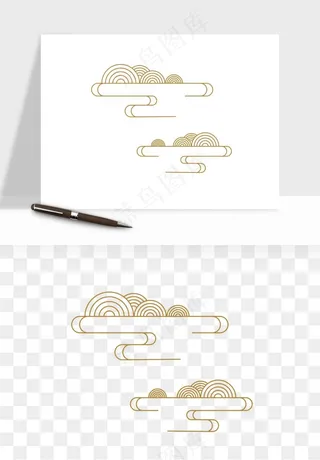 国潮线条祥云装饰png免抠