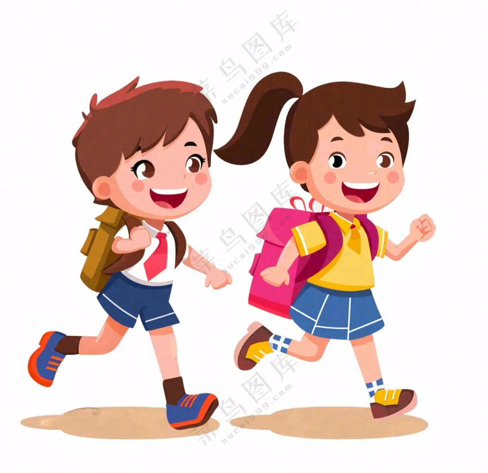 背着书包上学的学生卡通插画免抠