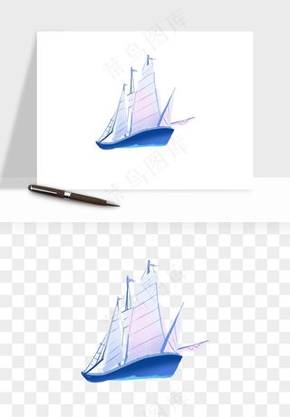 手绘航行帆船png免抠
