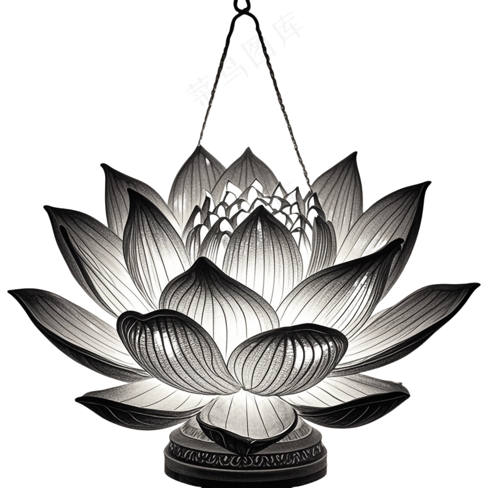 中式   黑白莲花灯免抠图中元节