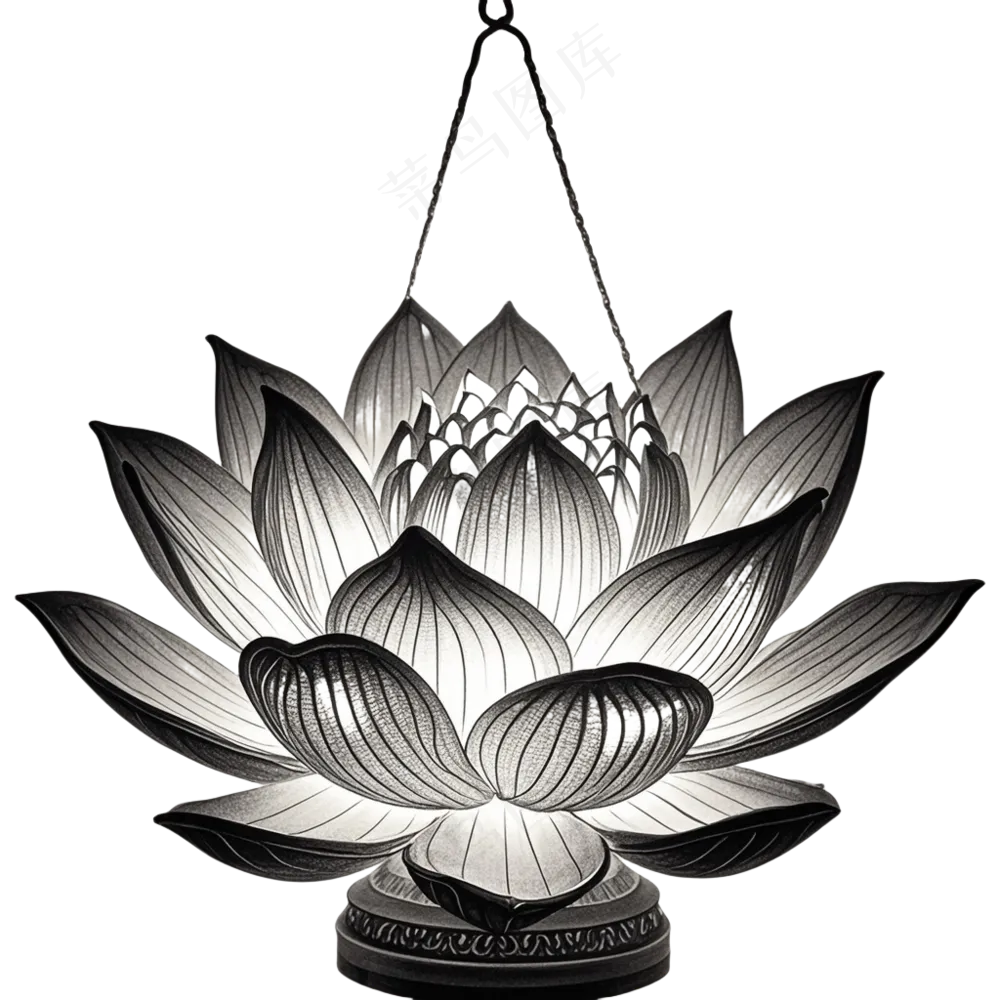 中式   黑白莲花灯免抠图中元节