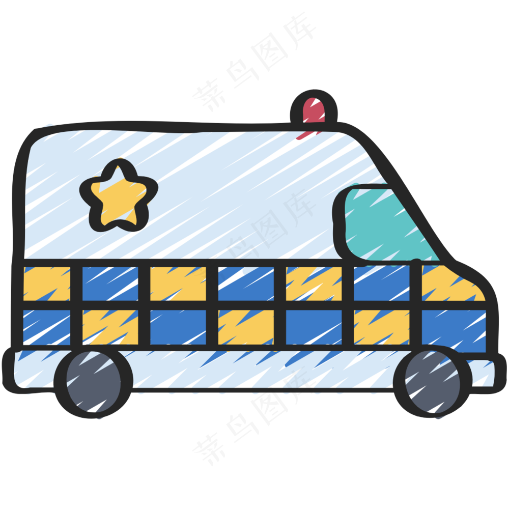 警车（面包车）铅笔手绘图标 icon