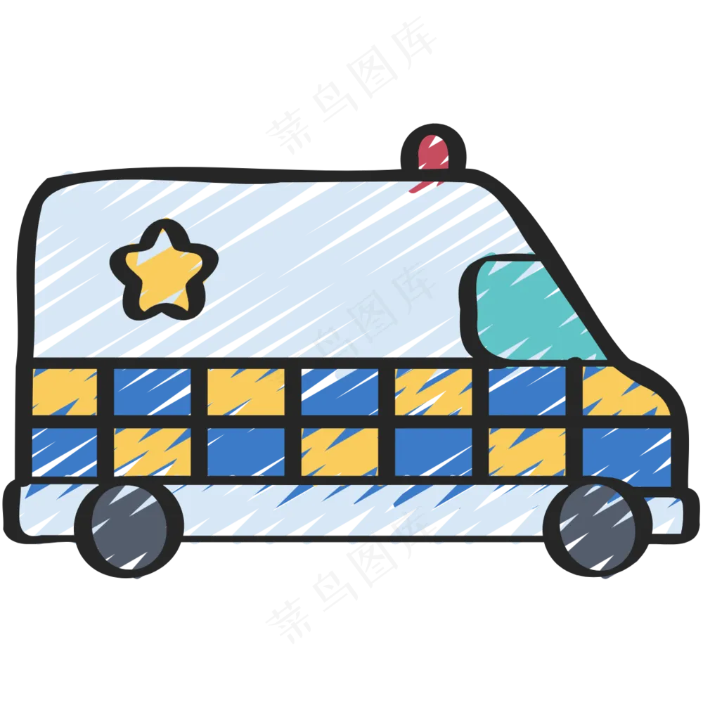 警车（面包车）铅笔手绘图标 icon