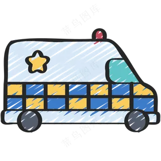 警车（面包车）铅笔手绘图标 icon