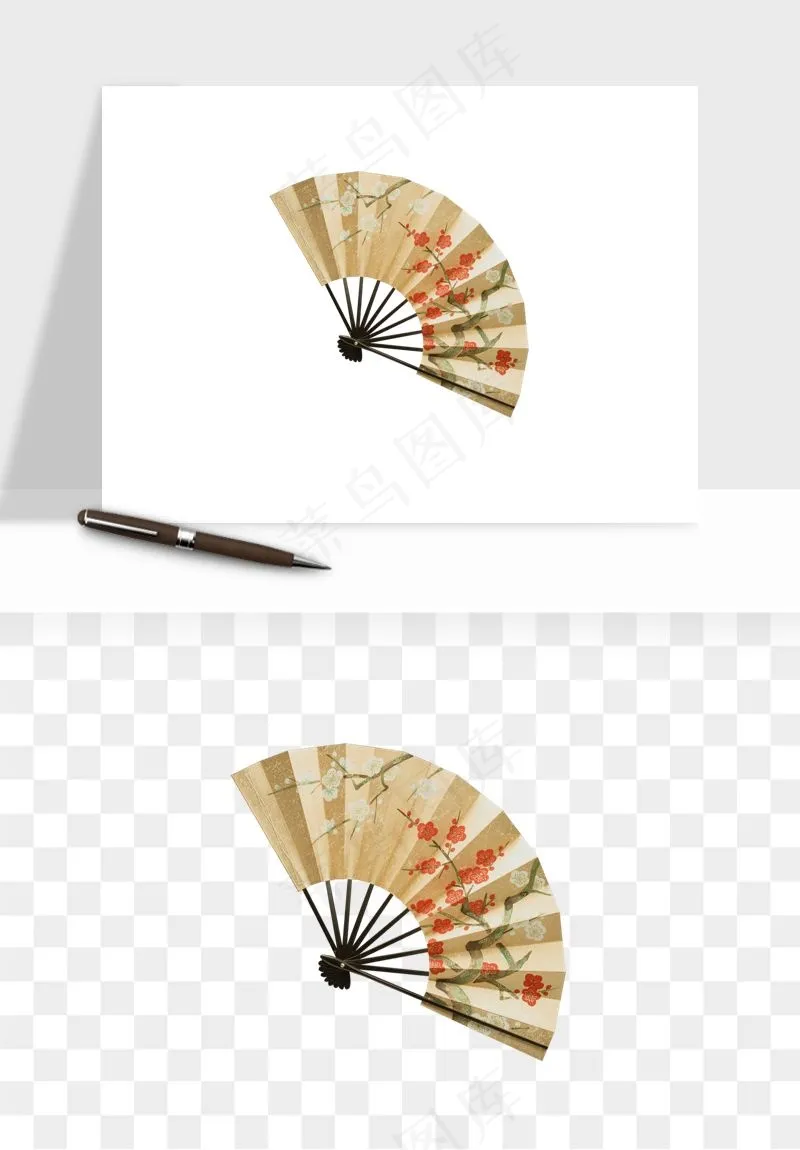 古风扇子元素png免抠