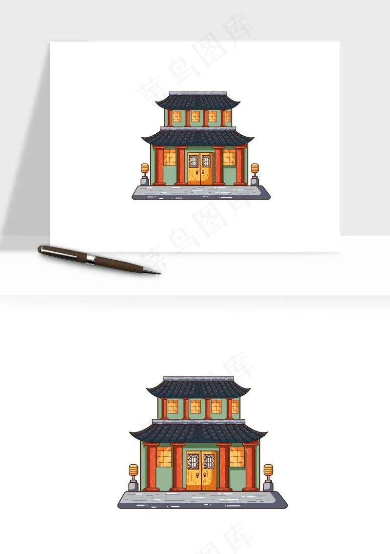 国潮风古建筑古楼古塔鼓楼ai,png免抠图