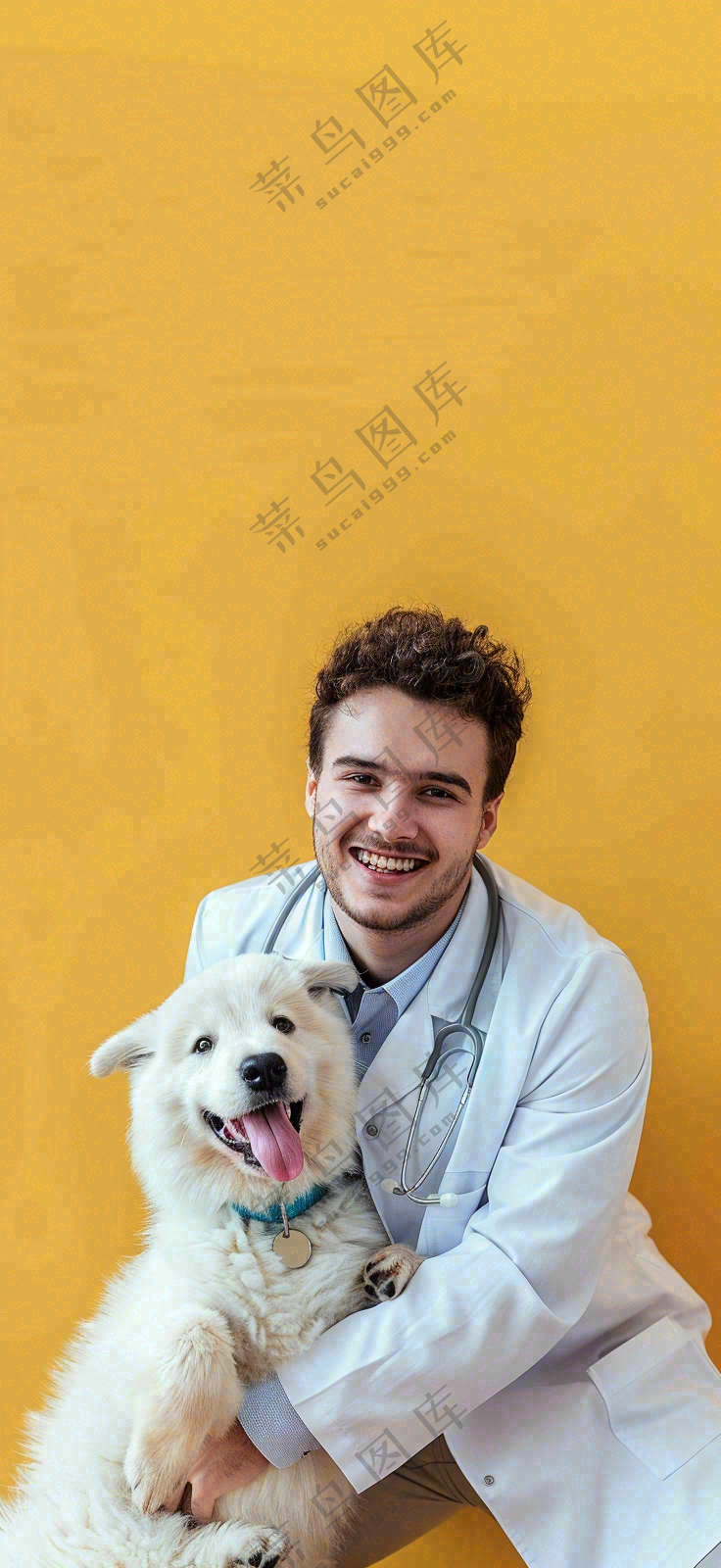 萌宠宠物医院医生抱着狗狗摄影图背景