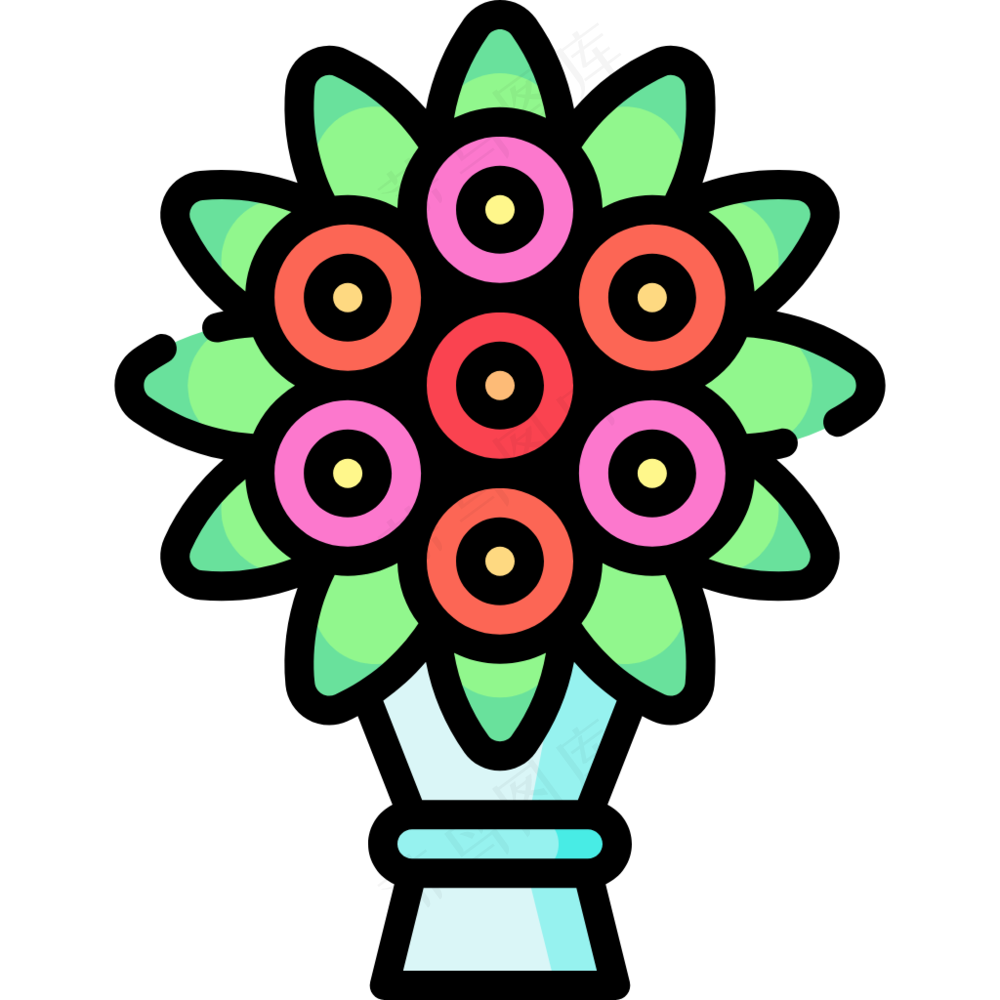 粉色红色花束 线性色彩图标