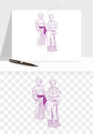 线描古代人物画像png免抠