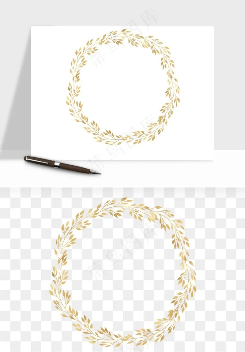 金色植物花环边框png免抠