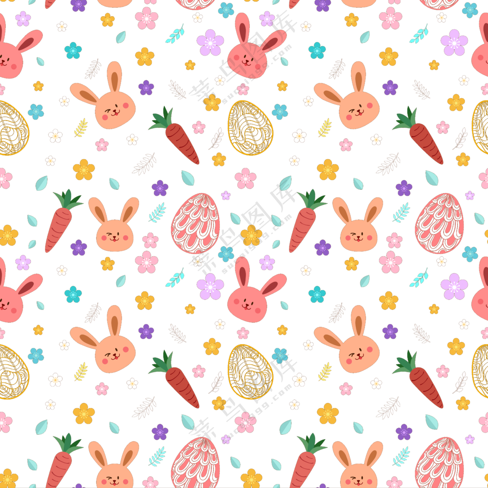 兔子与胡萝卜四方连续图案免抠素材