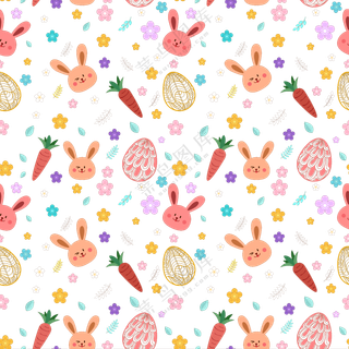 兔子与胡萝卜四方连续图案免抠素材