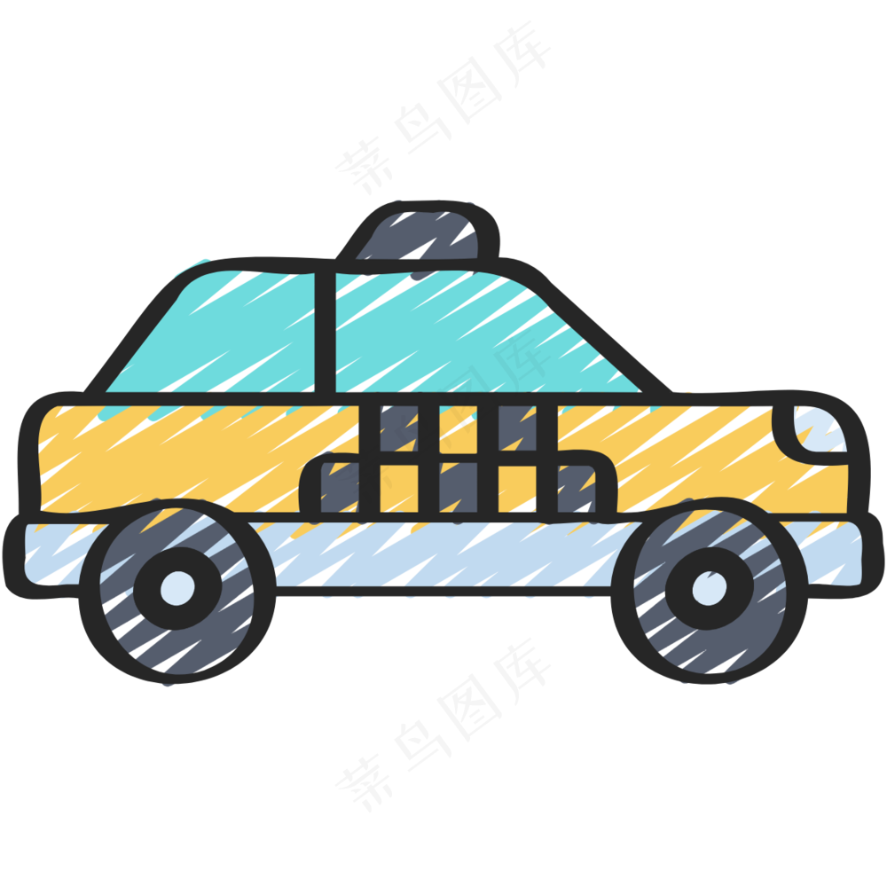 黄色出租车  铅笔手绘图标icon