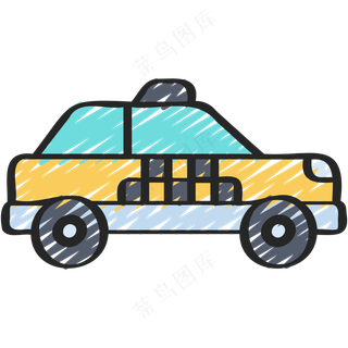 黄色出租车  铅笔手绘图标icon