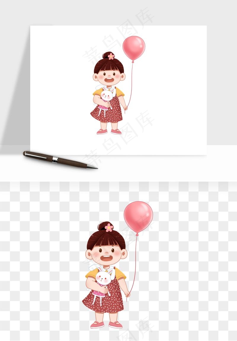 手绘儿童小孩玩耍png免抠