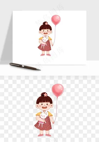 手绘儿童小孩玩耍png免抠