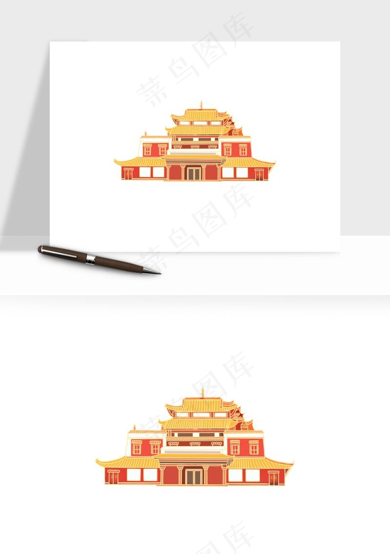 国潮风古建筑古楼古塔鼓楼psd,png免抠图