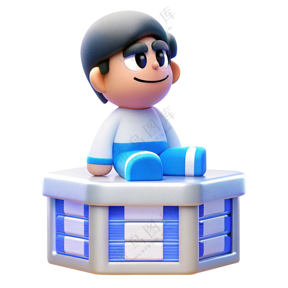人物3D立体坐在服务器上的男孩