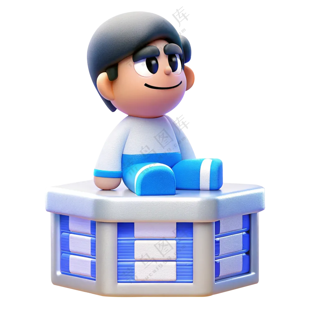 人物3D立体坐在服务器上的男孩