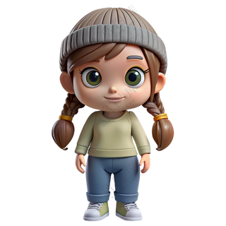 人物3D立体梳麻花辫女孩