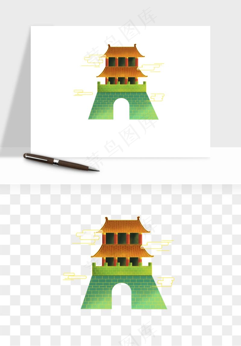 国潮风古建筑古楼古塔鼓楼psd,png免抠图
