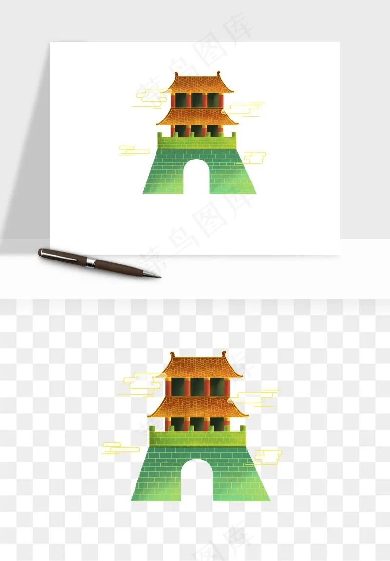 国潮风古建筑古楼古塔鼓楼psd,png免抠图