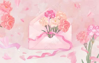 母亲节鲜花花束信封康乃馨粉色插画背景