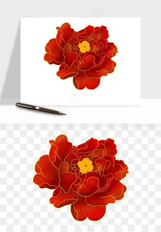 手绘国潮牡丹花花卉图案png免抠