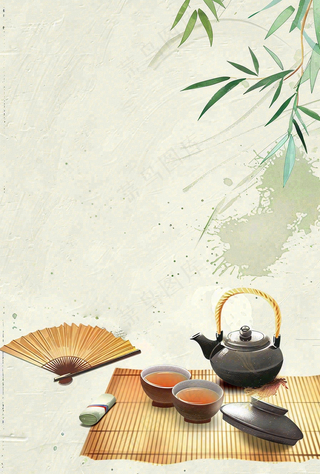 夏天树下饮茶休闲中国风小暑大暑端午节插画背景