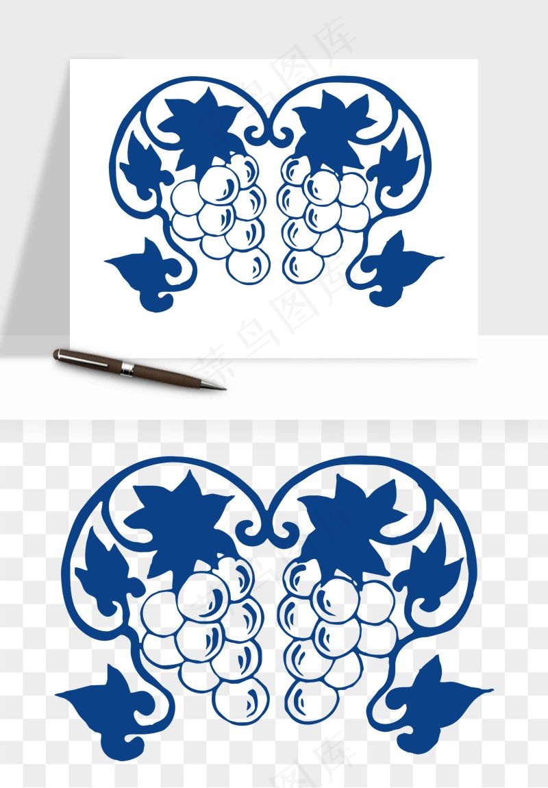 青花瓷花纹花卉图案png免抠
