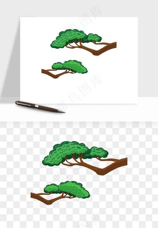 国潮松树松枝松叶png免抠