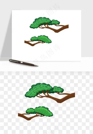 国潮松树松枝松叶png免抠