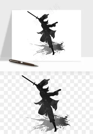 水墨江湖侠客武侠剪影png免抠