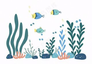 海洋海藻珊瑚植物卡通插画免抠