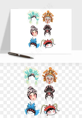 手绘戏剧脸谱卡通面具png免抠