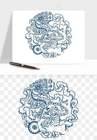 青花瓷花纹花卉图案png免抠