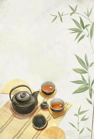 夏天树下饮茶休闲中国风小暑大暑端午节插画背景