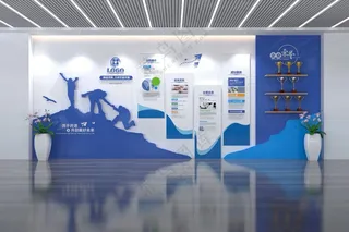 蓝色公司办公室企业介绍文化墙荣誉墙设计