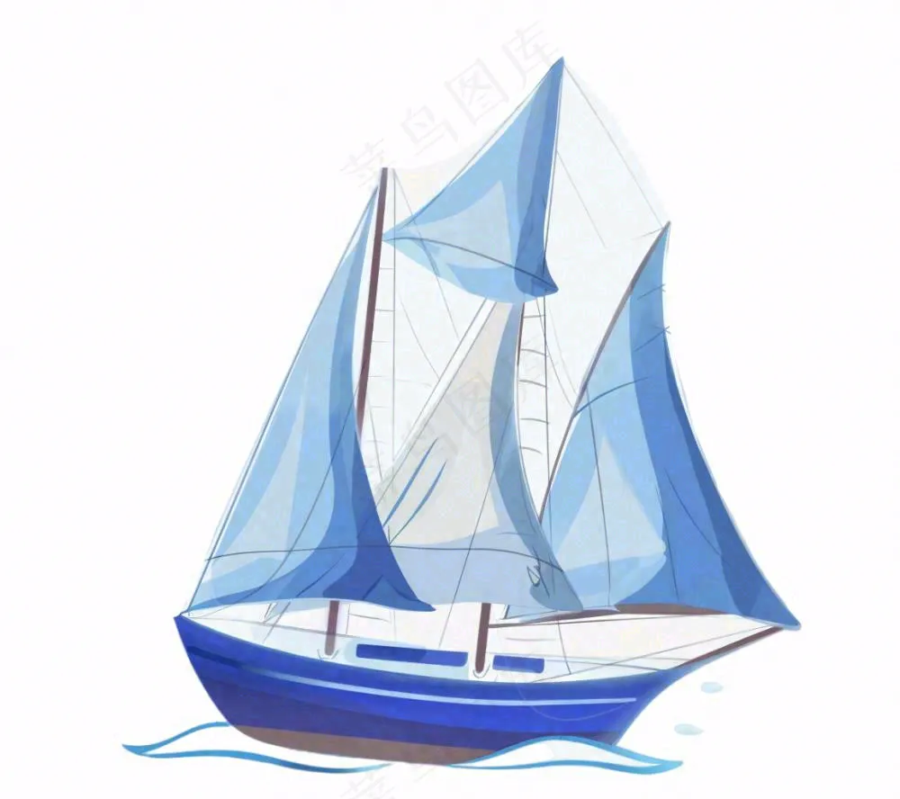 海上帆船交通工具卡通插画免抠