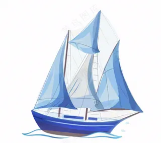 海上帆船交通工具卡通插画免抠