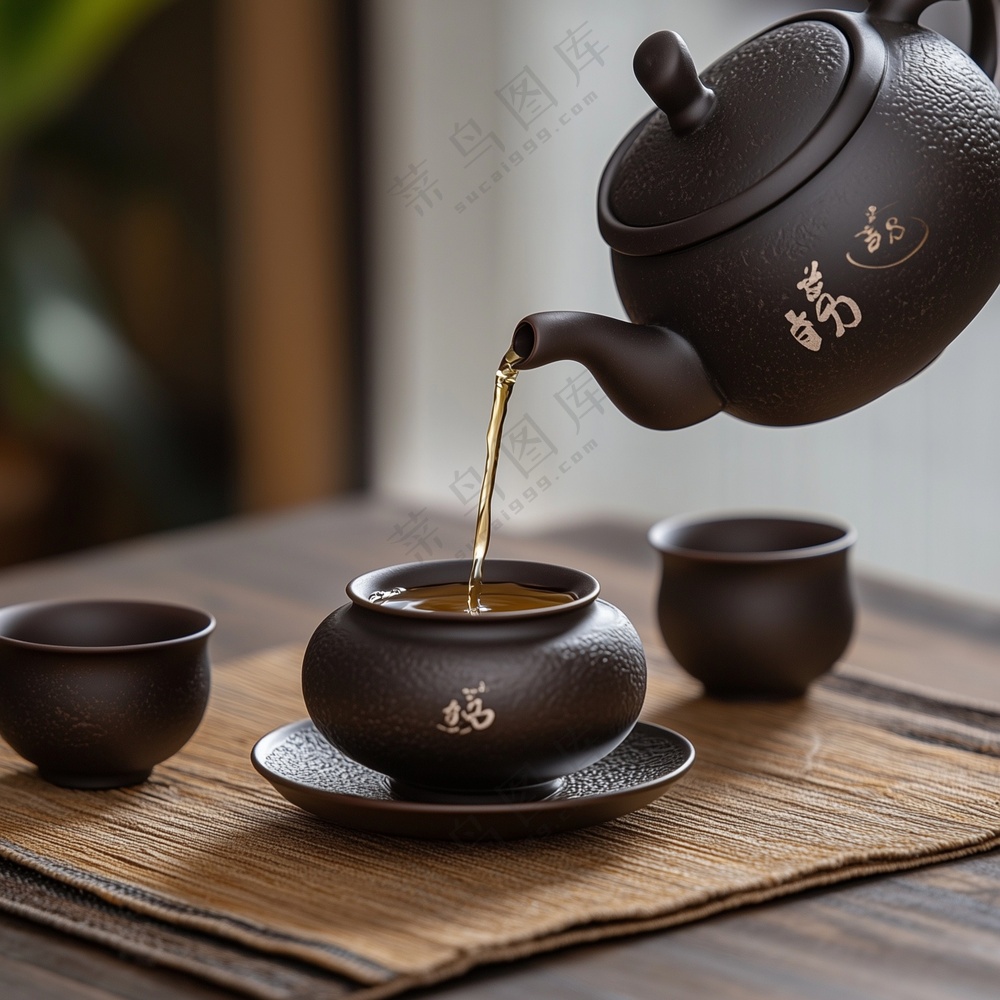 传统茶具倒茶场景图片