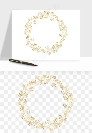 金色植物花环边框png免抠